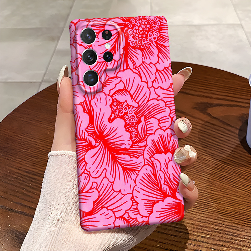 欧美爆款简约花纹三星S24+菲林手机壳S25精孔全包亮面保护套女款