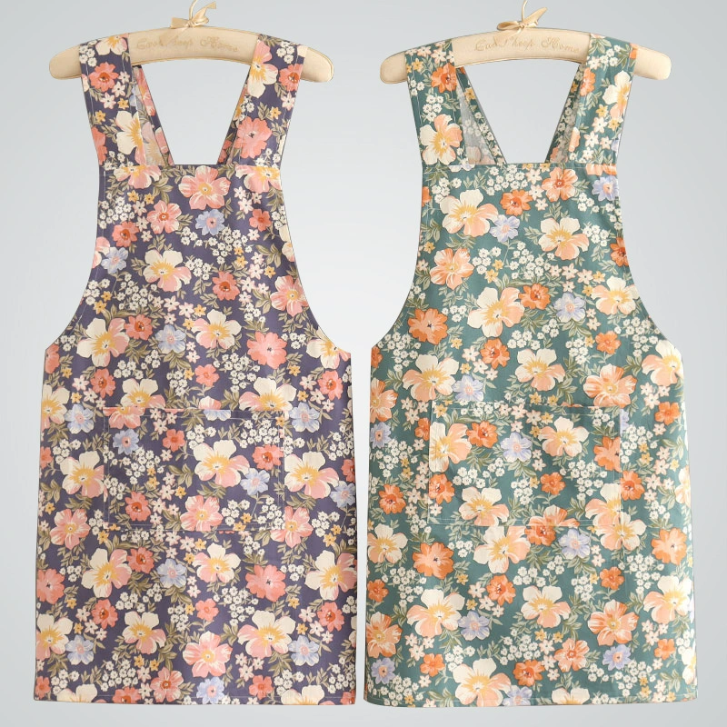 Свежий стиль Цветочный хлопок Домашняя Кулинария Милый женский фартук без рукавов Хлопковая анти-масляная пятно Кухонная ткань Дышащая Талия