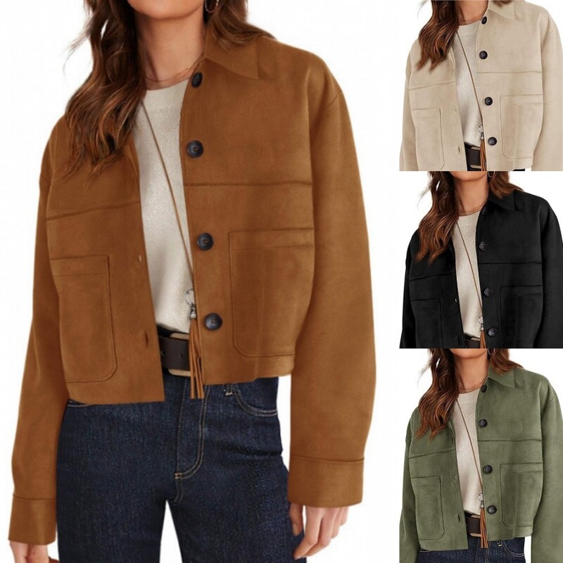 2025 European and American Cross-Border Autumn and Winter New Women's Jacket Amazon Imitation Suede Short Fashion Casual Jacket Export