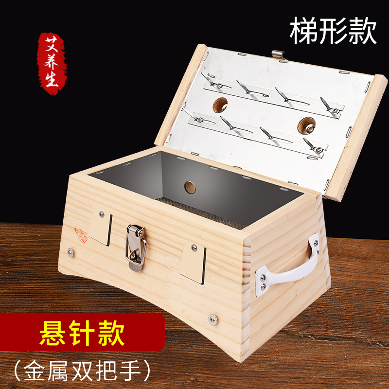 Wooden Moxibustion Box Trapezoid 6-Needle 6-Column Moxa Burner for Full Body and Abdominal Home Use Portable in use