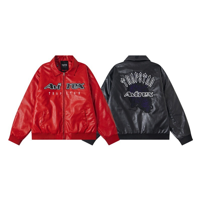 Avirex X Trapstar Leather Jacket Padded Coat Loose Trendy High Street Brand Unisex Men's Leather Jacket Avirex X Trapstar Leather Jacket Padded Coat Loose Trendy High Street Brand Unisex Men's Leather Jacket