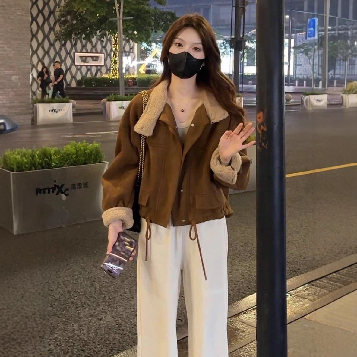 短款加绒加厚麂皮绒外套女冬装新款2025年韩版小个子宽松休闲上衣