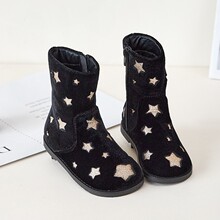 BR2347绒面童靴亮星星丝绒加绒软底时尚绒面女童中长筒靴