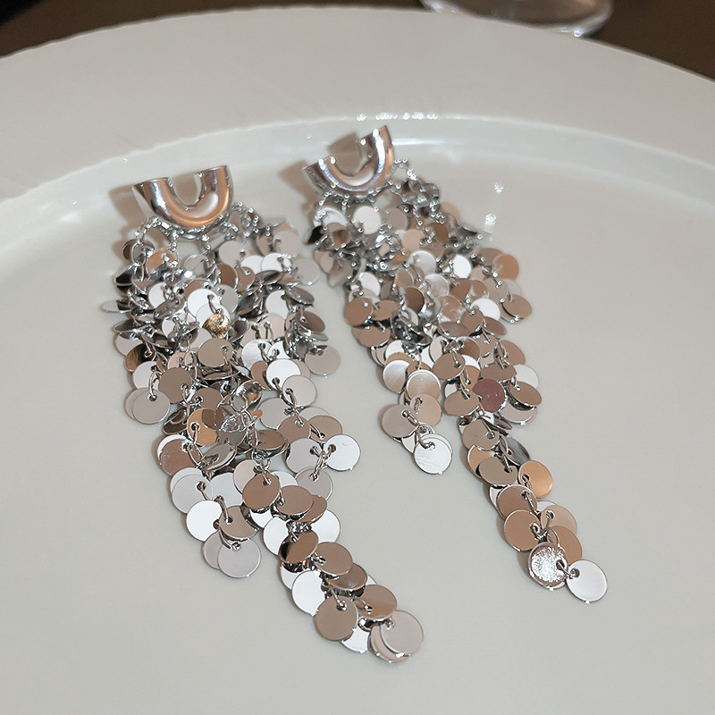 欧美跨境金属风爱心水滴流苏耳环轻奢高级感耳钉时尚夸张百搭耳饰|undefined