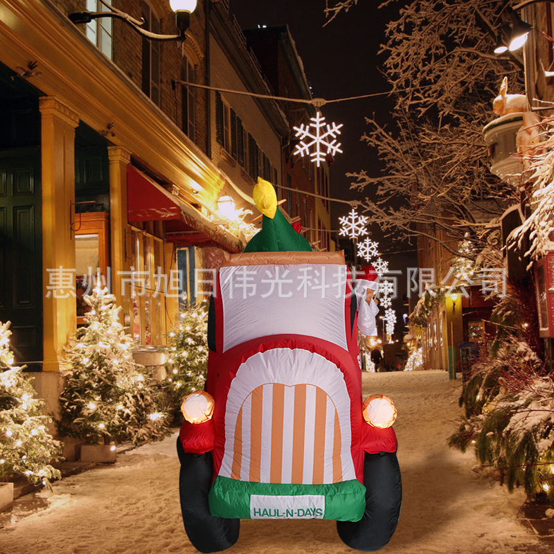 新款7ft圣诞老人开汽车载圣诞树充气气模 圣诞节气氛场景布置摆件