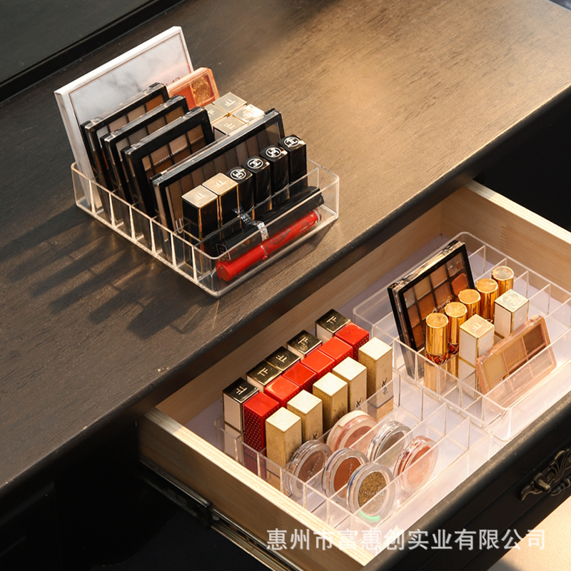 Bandeja de sombra de ojos caja de almacenamiento de cosméticos lápiz labial pastel en polvo Blush rack de almacenamiento de escritorio cajón de plástico transparente dividido