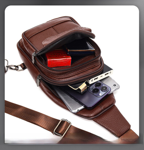 New leather chest bag for men, crossbody large capacity shoulder bag, head layer cowhide outdoor casual single shoulder chest bag