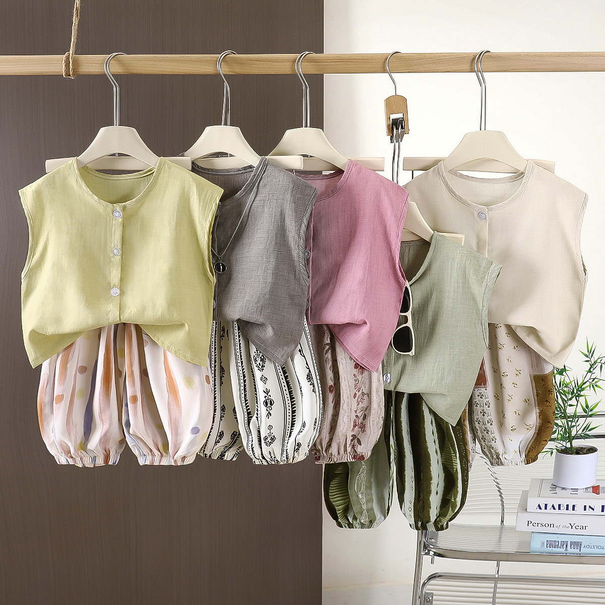 Summer cotton and linen set for boys and girls, 2026 new style, two-piece summer set for boys and girls.