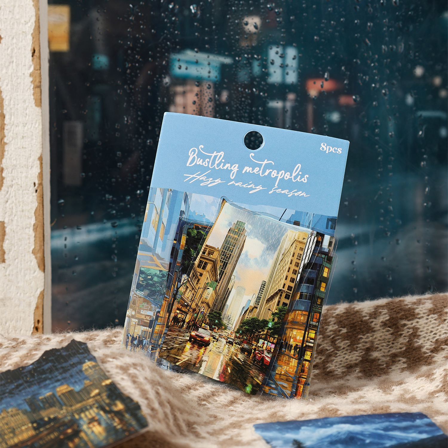 Cross-Border Dark Phantom Sticker Pack Hazy Rainy Season Series Rainy Landscape Journal Decoration Material Stickers 8 Pieces in 6 Styles