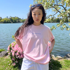 韓国 25 春夏新作コットン半袖 Tシャツレタープリントラウンドネックコットン T レディース多用途カジュアルカップルトップ