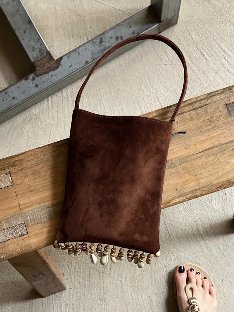 Sac à main en cuir de vachette véritable mat avec perles pour femme, nouvelle collection automne/hiver 2024_voghion.com