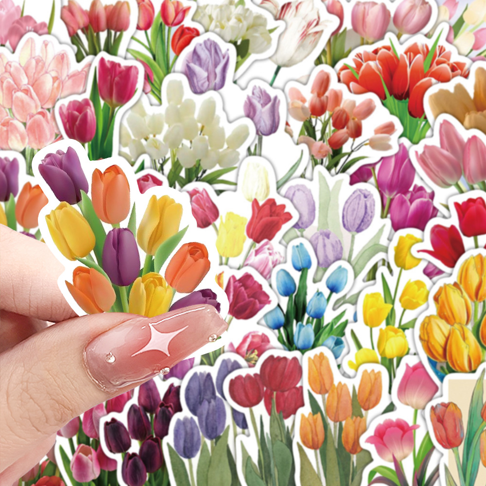 28g Weight Stickers Stationery Type 1 Set Quantity School, Graduation Occasion Adhesive Sticker Material tulips Pattern Cute, Pastoral Style 1 Set Tulips School Graduation Adhesive Sticker Cute Pastoral Stickers 4