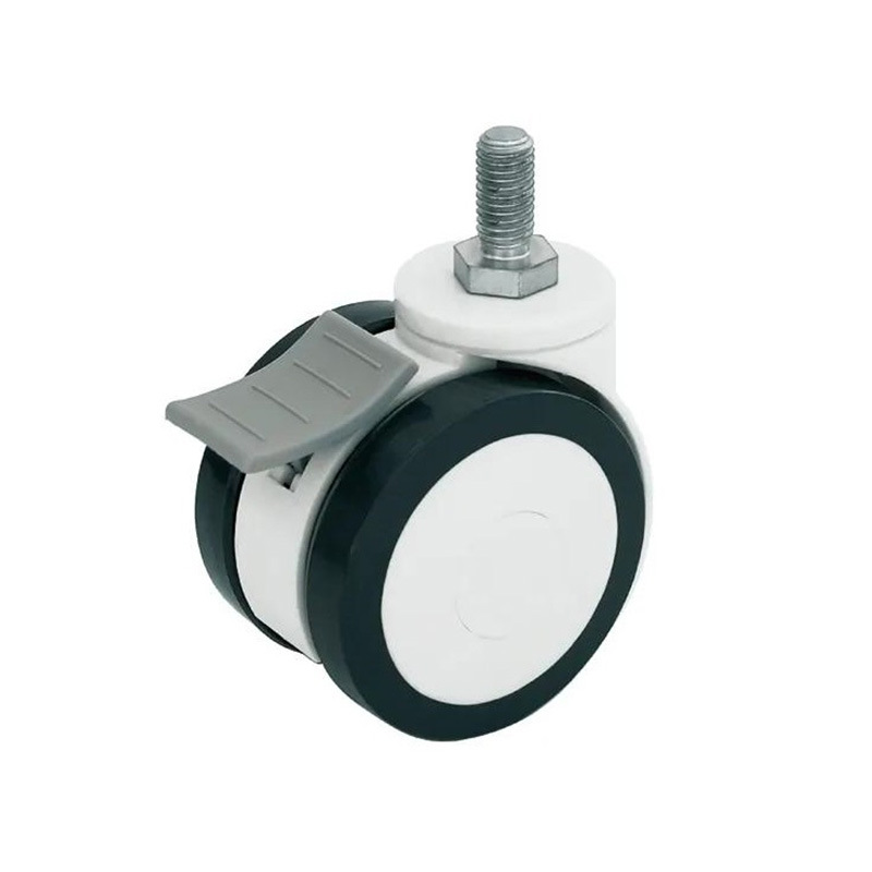 供应3寸双片平底丝杆插杆万向刹车轮 医疗脚轮 全塑双片脚轮