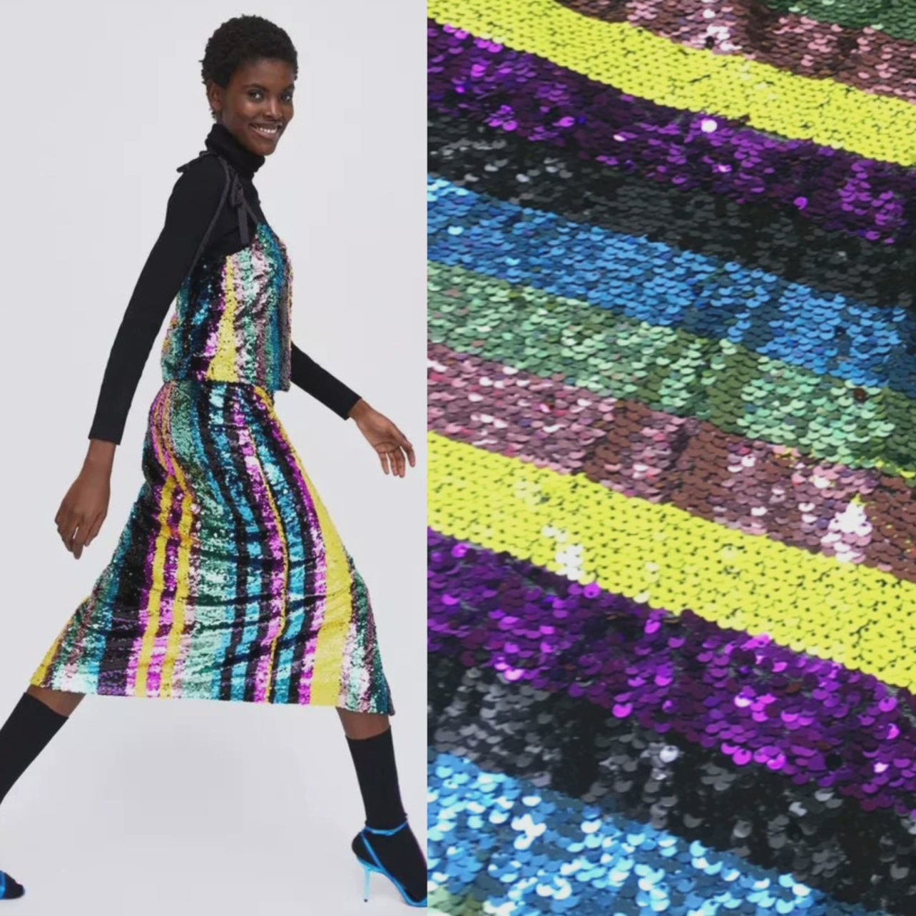 新款现货时尚靓丽彩色条纹亮片珠片服装礼服帷幔亮片布料面料材料