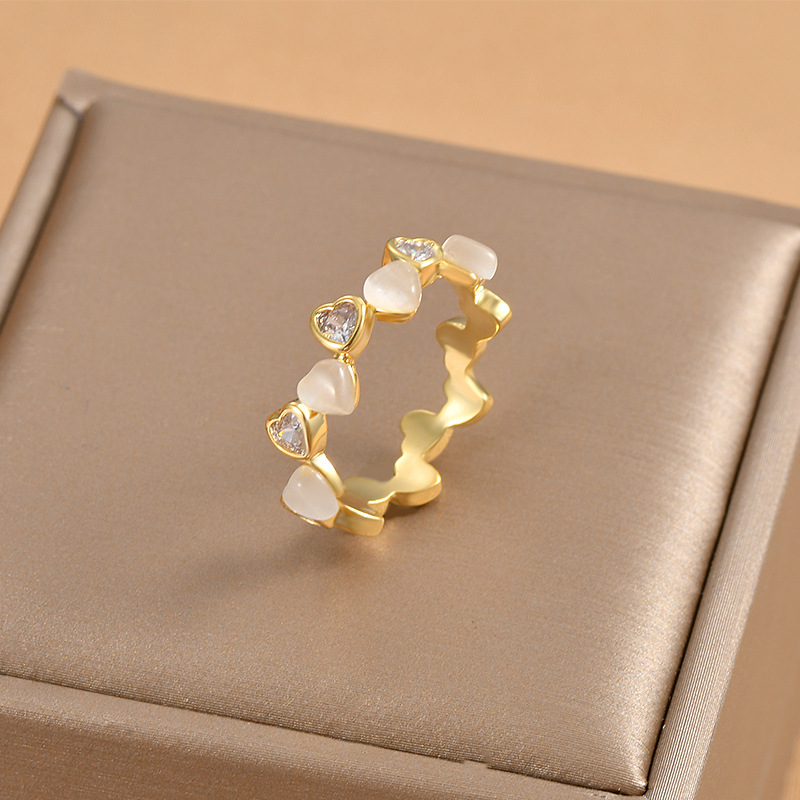 Party Occasion Wholesale Jewelry Fashion Heart Shape Copper Cat's Eye Stone Zircon Plating Rings