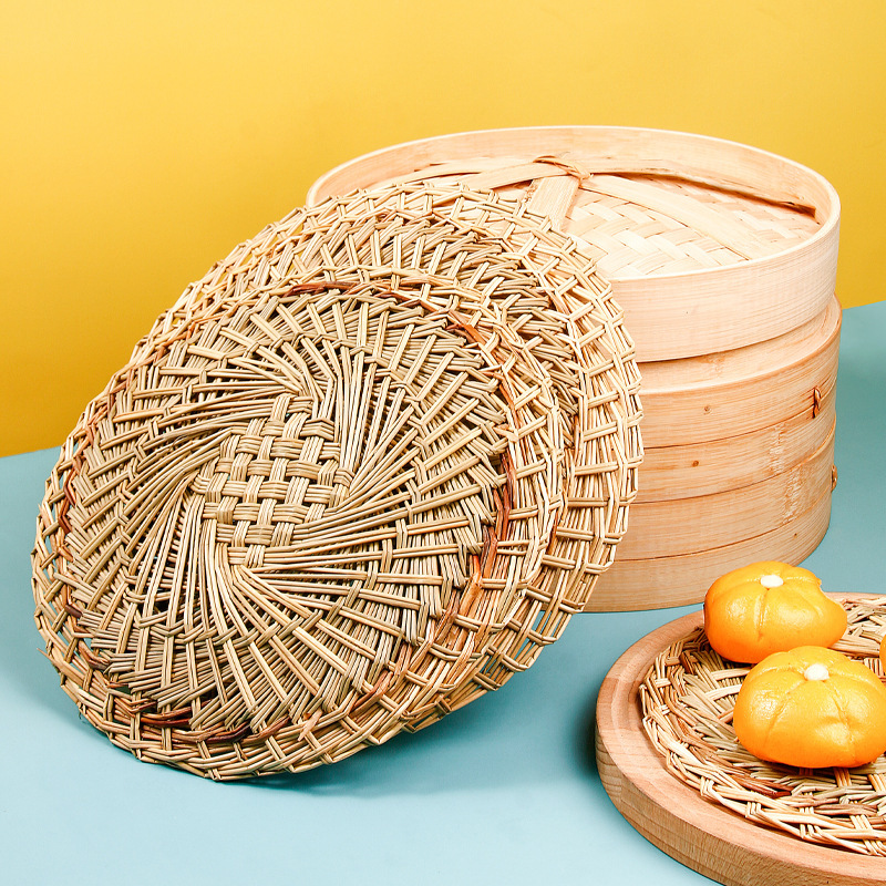 Al por mayor bolos al vapor almohadilla de aguja de pino almohadilla de hierba redonda tejida a mano cabeza de bolos al vapor cojín de jaula pequeña cojín de bolos de paleta