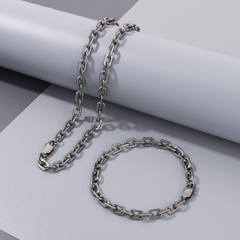 Hip-Hop Vintage Style Geometric 304 Stainless Steel Plating Men's Bracelets Necklace Men Necklace Sets display picture 5