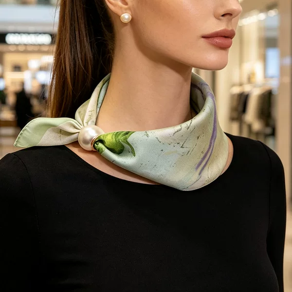 Korean Necklace Pearl Clasp Magnetic Clasp Short Silk Scarf Collarbone Accessory Neck Protection Scar Cover Women's Lazy Scarf