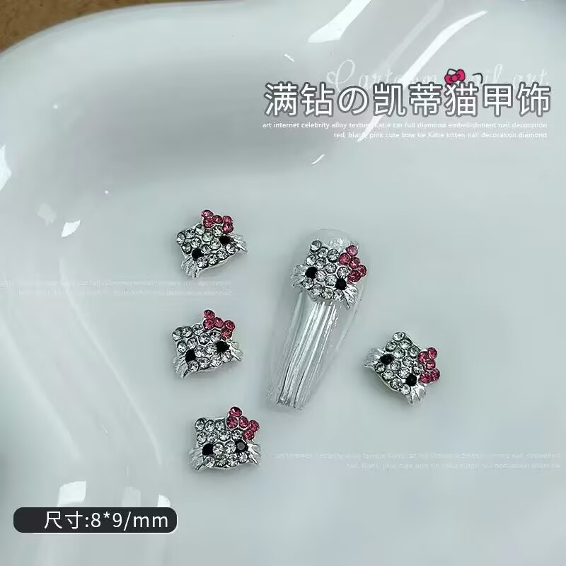 跨境美甲饰品日系卡通凯蒂猫合金系满钻可爱合金猫咪diy指甲钻饰|undefined