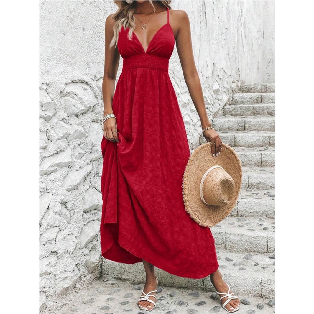 Spring Summer Sexy Solid Cross Tie No Backer Card M Dress