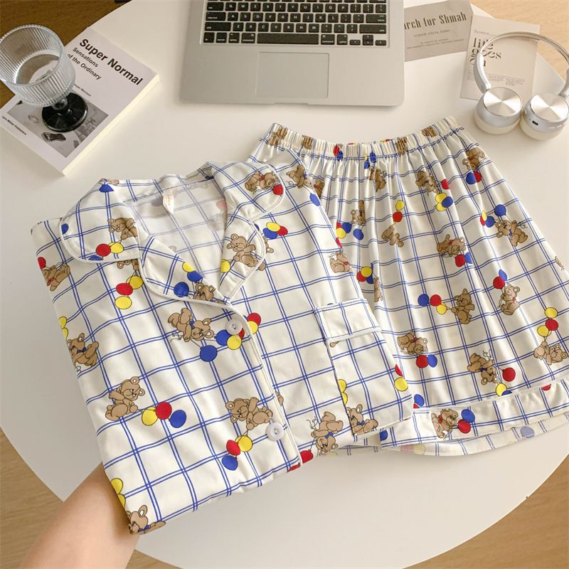 Algodón al por mayor transfronterizo coreano inns dulce osos pijamas mujeres cardigans de verano mangas cortas 2026 nueva ropa para el hogar
