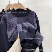 秋冬款男士长袖外贸T恤冬季加绒爸爸装 中老年男装宽松羊毛衫地摊