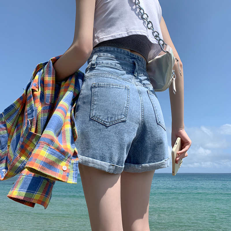 Pantalones cortos de mezclilla para mujer, corte suelto, diseño básico image 5