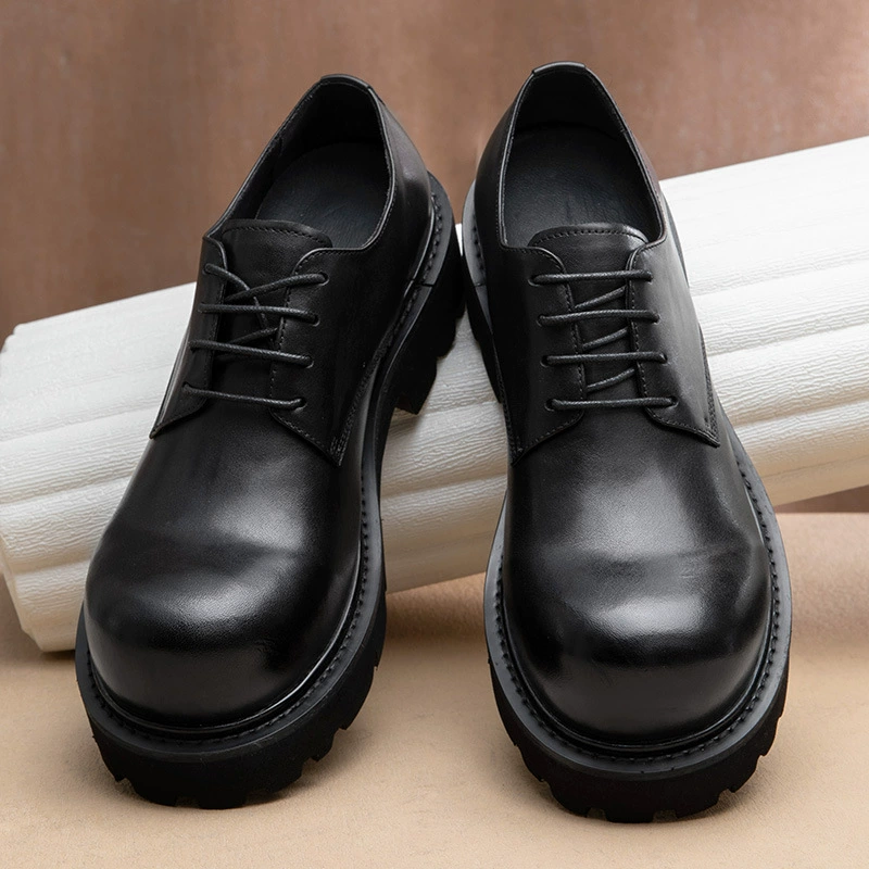 Мужская обувь с толстой подошвы кожаная обувь Британская бизнес-повседневные правила плоская легкая обувь дерби мужская новая дышащая ручная работа