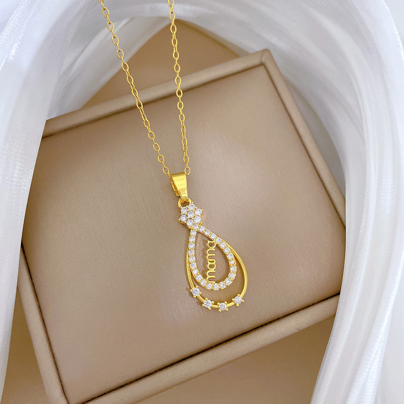 Full Diamond Mama Letter Necklace Elegant Water Drop Chain Women_voghion.com