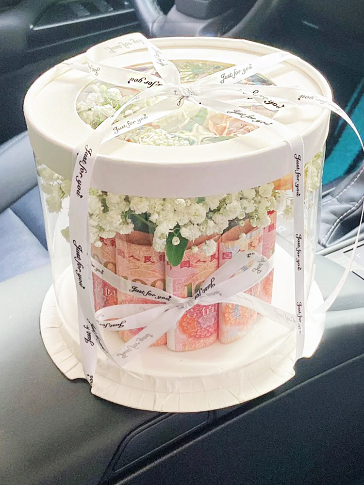 Caja de pastel redonda transparente 4 4 6 6 8 10 pulgadas una sola doble capa alta caja de embalaje de pastel de cumpleaños rojo