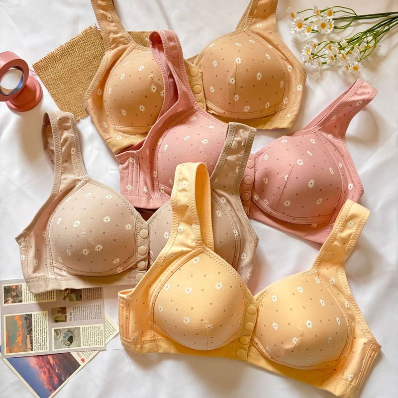 新しいプリントフロントボタン大きいサイズの女性の下着中高年ノンワイヤーベストスタイルプッシュアップ通気性薄型ブラジャー|undefined