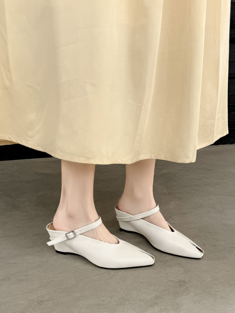 Sandal nữ hở mũi gót nêm cao da bò tăng chiều cao quai ngang — màu đen, màu trắng, màu mơ chi tiết 10