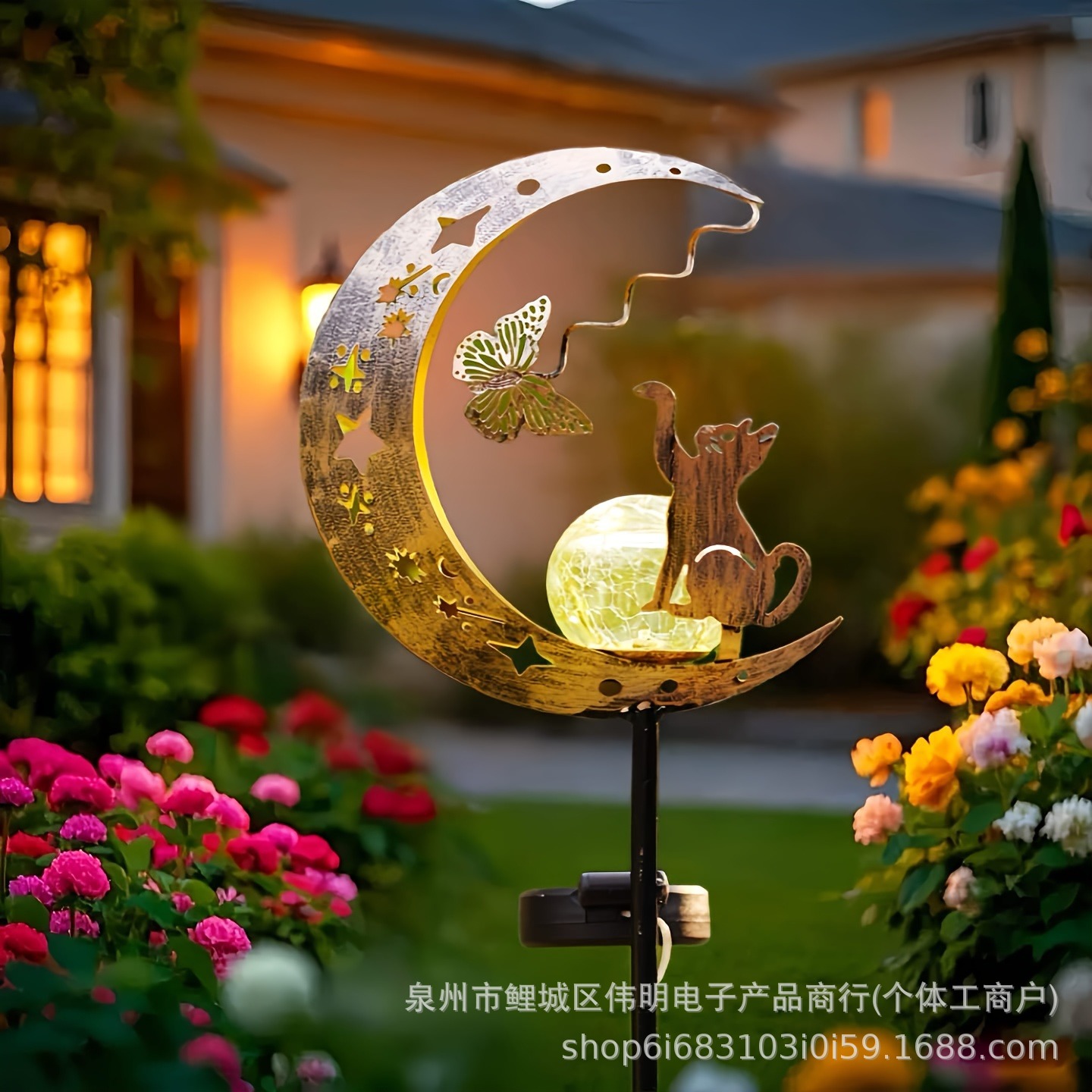 Cross-Border Cat Chasing Butterfly Solar Lights for Outdoor Garden Decoration, Lighting, and Ambiance, Iron Lawn Lights
