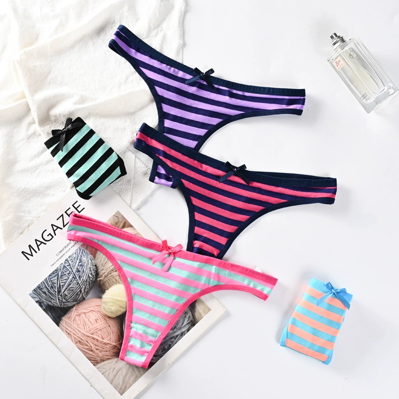 T‑стринги из хлопка, полосатые радужные, женские T‑pants, размеры S–XL (31–37 см)