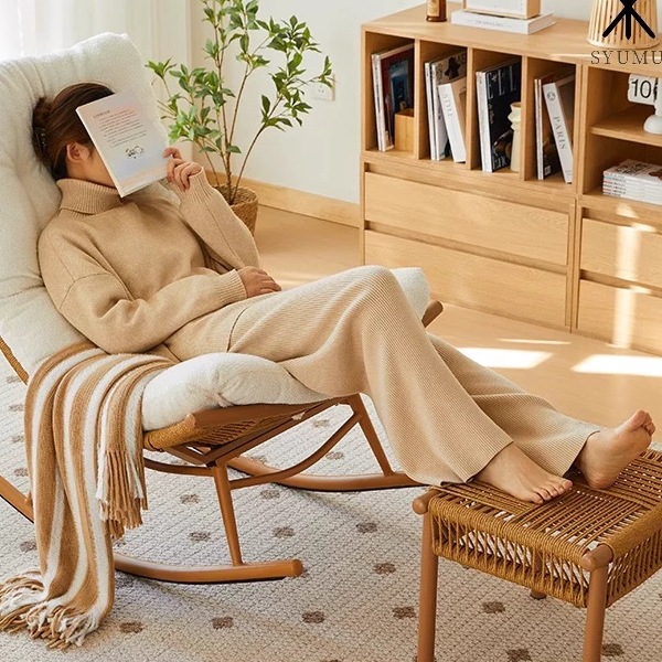 Balcony Lazy Rocking Chair for Adults to Lie down and Sleep Rattan Chair for Home Living Room and Bedroom Leisure Chair