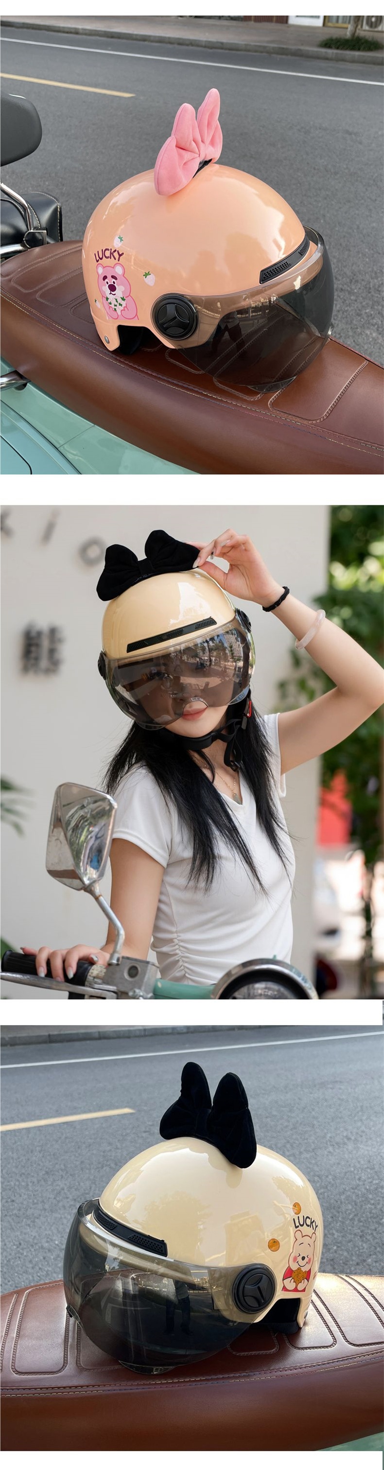 Creative Bow Electric Motorcycle Helmet Cute Cartoon Bear Helmet