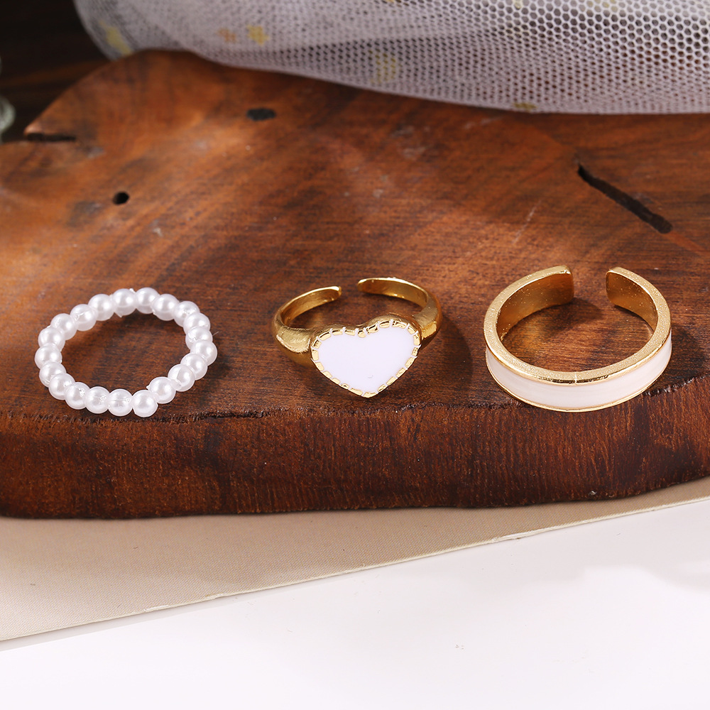 Simple Style Heart Shape Imitation Pearl Alloy Plating Open Ring 1 Piece