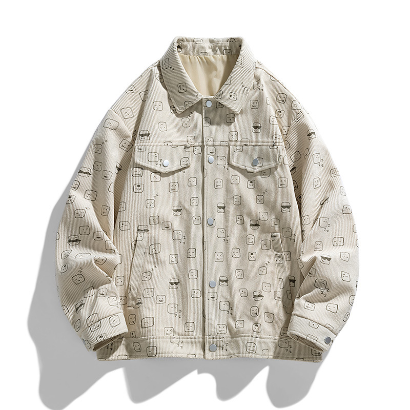 Primavera y otoño chaqueta de hombre de velcro chaqueta de solapa de moda de moda casual impresa completa chaqueta de chaqueta de tamaño grande simple para hombres