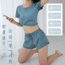 网红微信爆款瑜伽运动上衣短袖T恤跑步训练健身速干衣 夏季显瘦衣