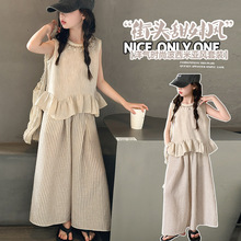 女童套装2025棉麻无袖背心上衣防蚊裤波西米亚度假凉快夏季两件套