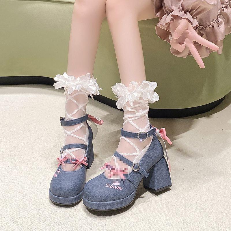 Sweet Lolita Girl Shoes with Round Toes, Cute Japanese-Style Lolita Waterproof High Heels