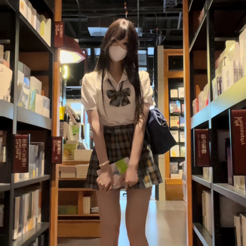 JK 制服チェック柄スカートホットガール犬ショートプリーツスカート日本の学校スタイル学生ウエストシャツスーツ|undefined