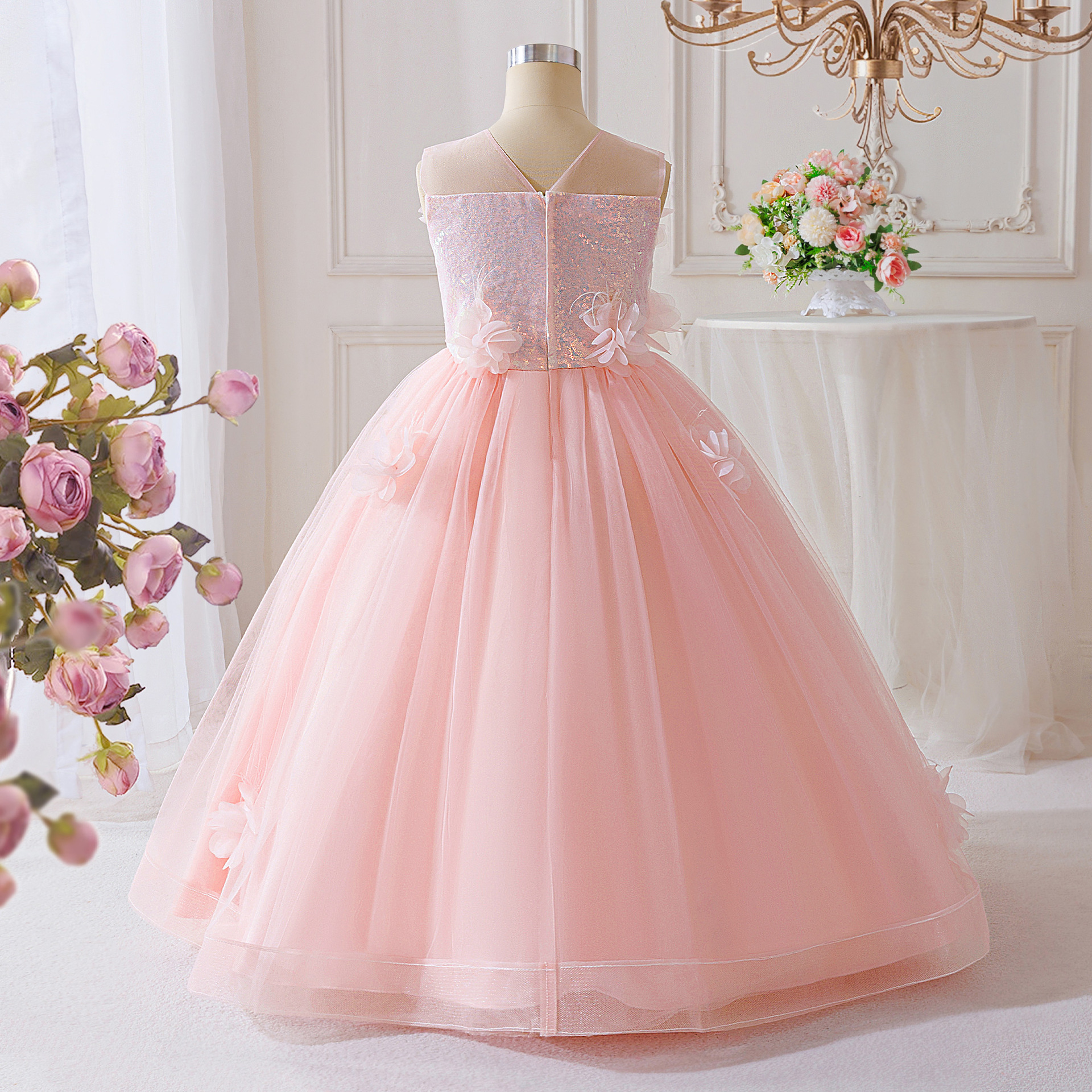 2026 nuevo vestido infantil vestido de princesa flor rosa niña anfitriona fabricante de ropa de piano