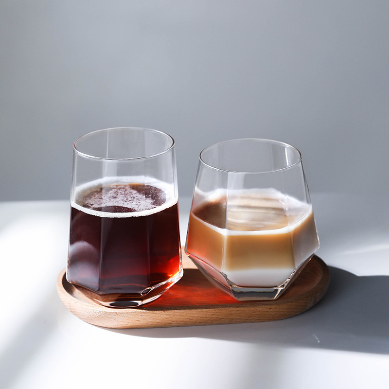 ins Style Coffee Cup Set Internet Celebrity Glass Water Cup Transparent Tea Cup Wooden Small Tray Dessert Small Milk Cup