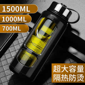 加厚玻璃杯容量防耐摔双层水杯过滤泡茶杯男女便携杯子