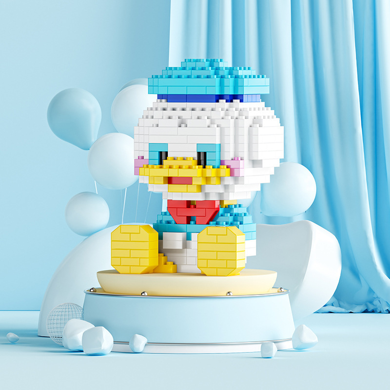 Compatible con LEGO gigante Panda flor azul lindo muñeca de dibujos animados montado bloques construcción juguete para niños puesto caja ciega al por mayor