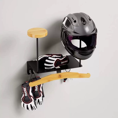 display rack, hat storage rack | Motosiklet dəbilqə rəfləri - new-bamboo-wood-double-headed-style