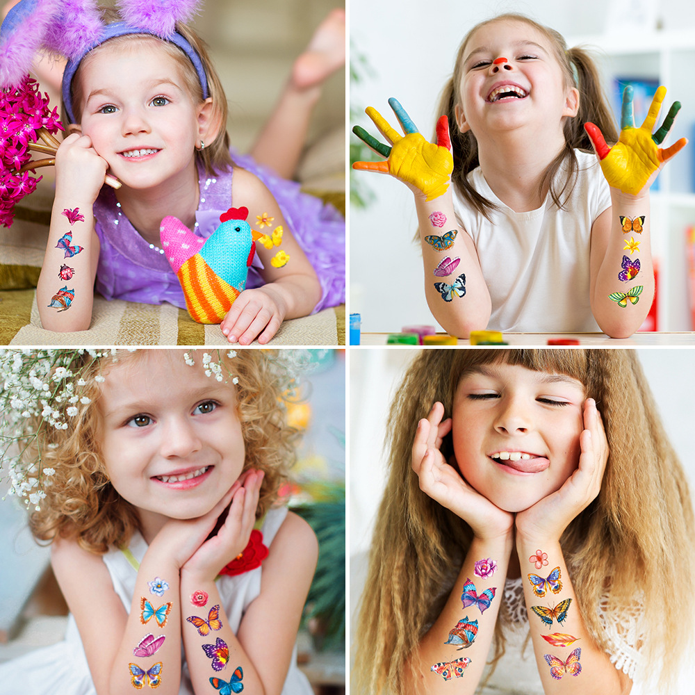 Transfronterizo nuevo lindo tatuaje mariposa de dibujos animados pegatinas actividades de vacaciones regalos de fiesta Amazon diversión niños pegatinas