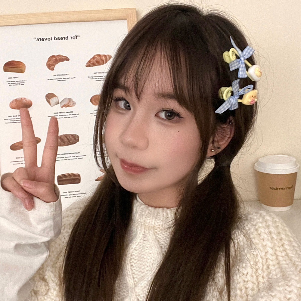 Nuevo adorable amarillo leche oso arco clip de cabello conjunto de niñas multifacé dulce cabello fruncado clip de borde al por mayor