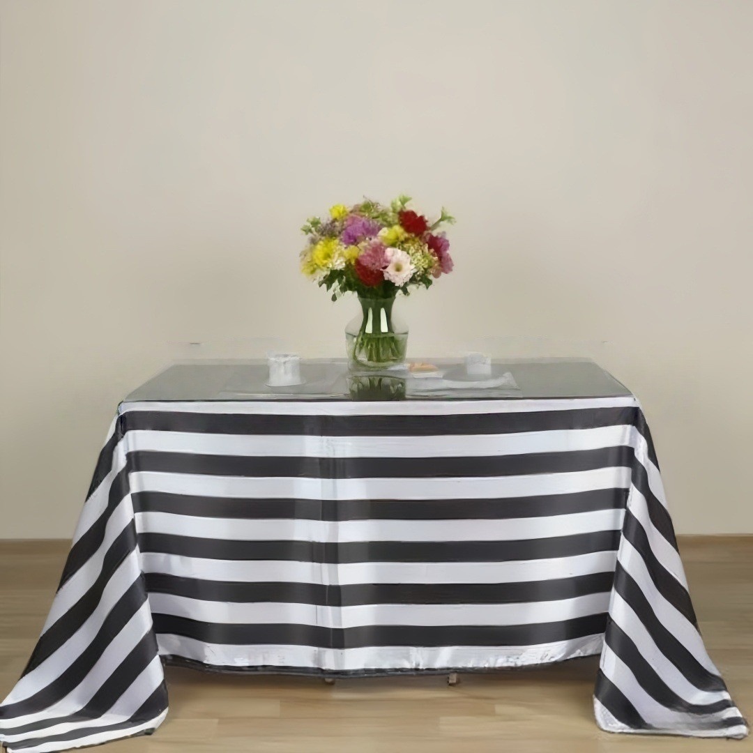 Cross-Border Satin Striped Print Series Tablecloth Matching Napkin Chair Back Ribbon